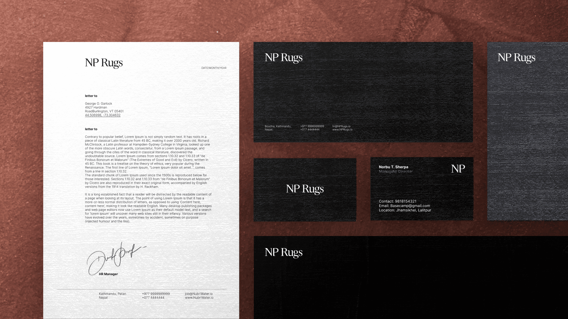 NP Rugs stationery