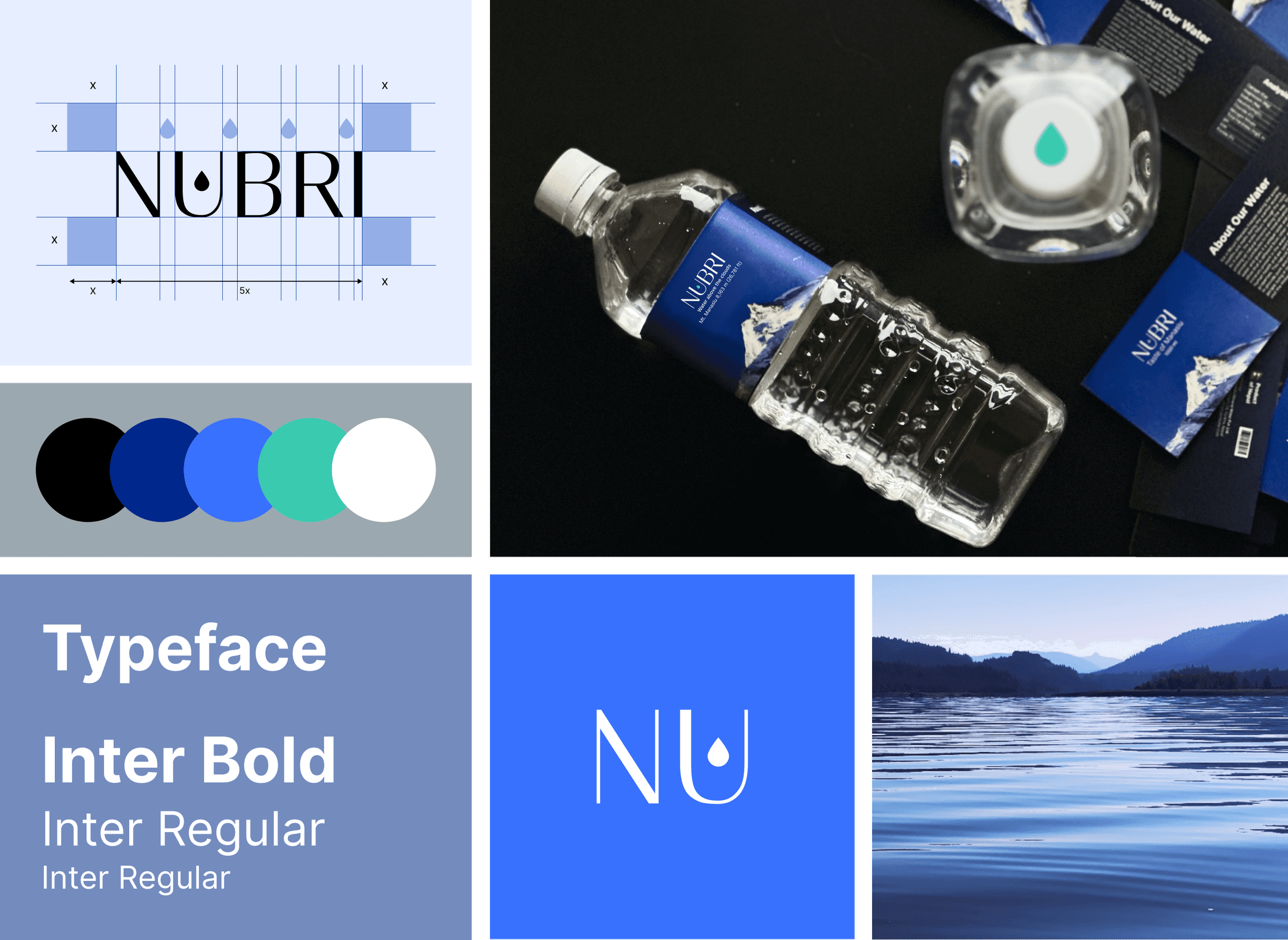 Nubri brand sheet: logo grid, colours, typeface and bottle